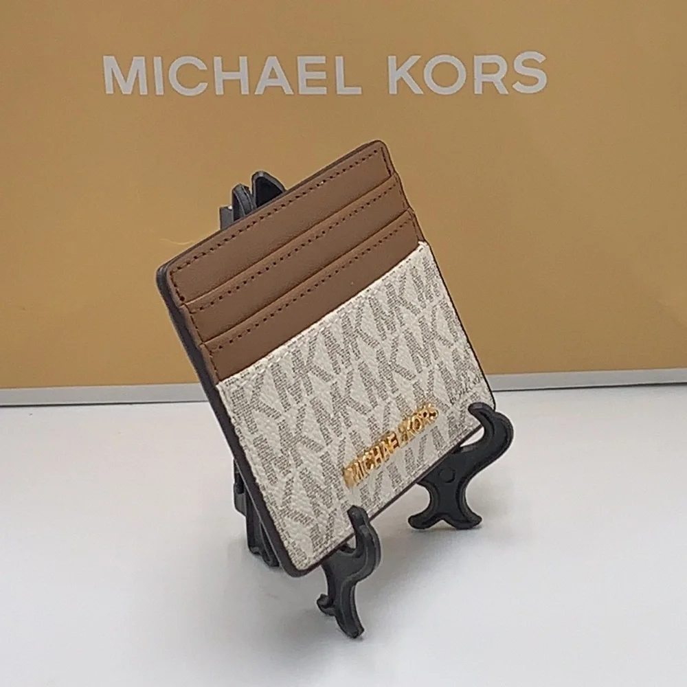 MICHAEL KORS Leather Large Card Holder Case Wallet Vanilla signature col…